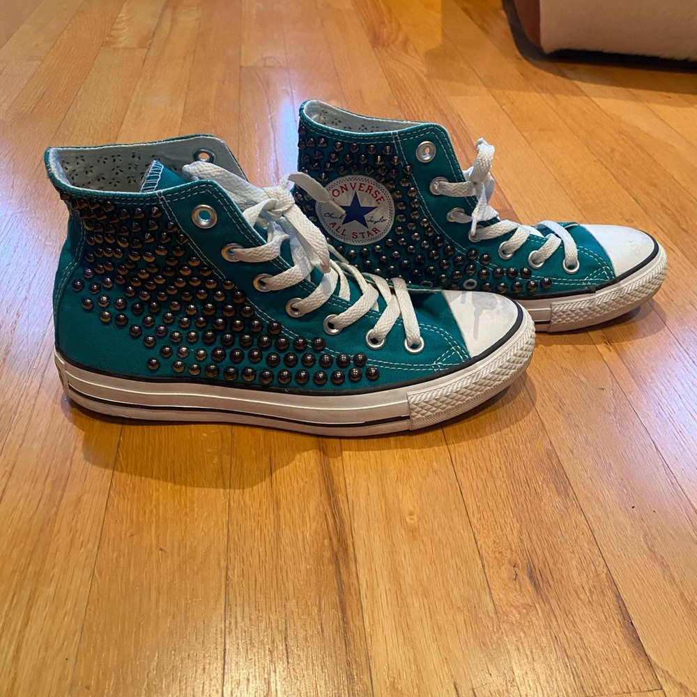Converse High-Top Studded Teal Sneakers - Picture 5 of 9